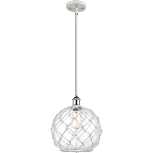 Ballston Large Farmhouse Rope 1 Light 10 inch White and Polished Chrome Pendant Ceiling Light in Clear Glass with White Rope, Ballston