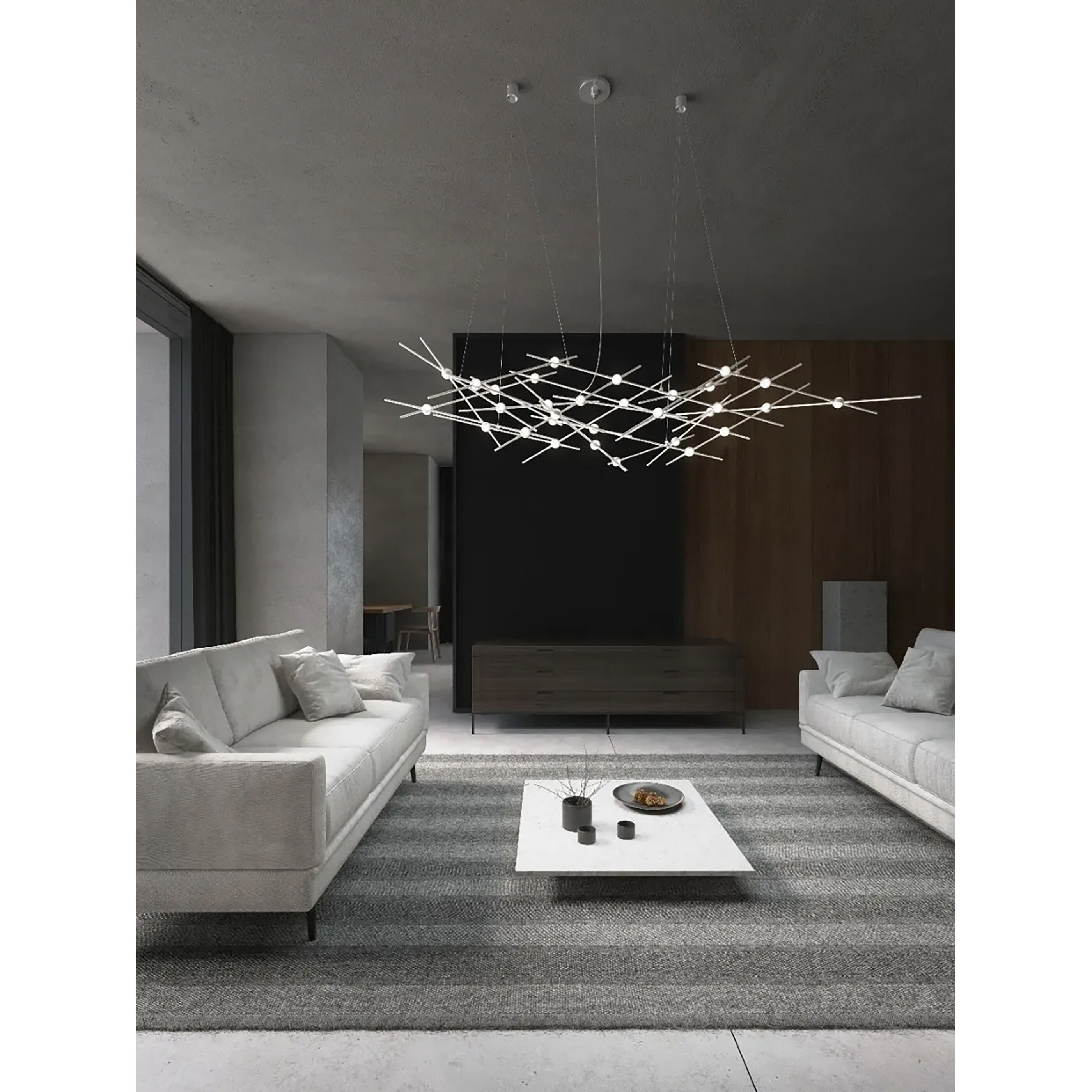 Constellation Ursa Minor LED 55 inch Satin Nickel Chandelier Ceiling Light in 2700K, White Optical Acrylic, 10 FT. Cord