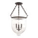 Hampton 3 Light 12 inch Old Bronze Semi Flush Ceiling Light in C3