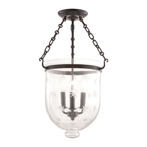 Hampton 3 Light 12 inch Old Bronze Semi Flush Ceiling Light in C3