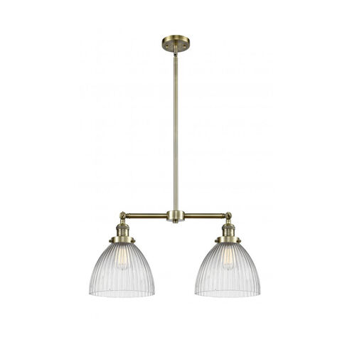 Franklin Restoration Seneca Falls 2 Light 43 inch Antique Brass Island Light Ceiling Light in Incandescent, Clear Halophane Glass, Franklin Restoration