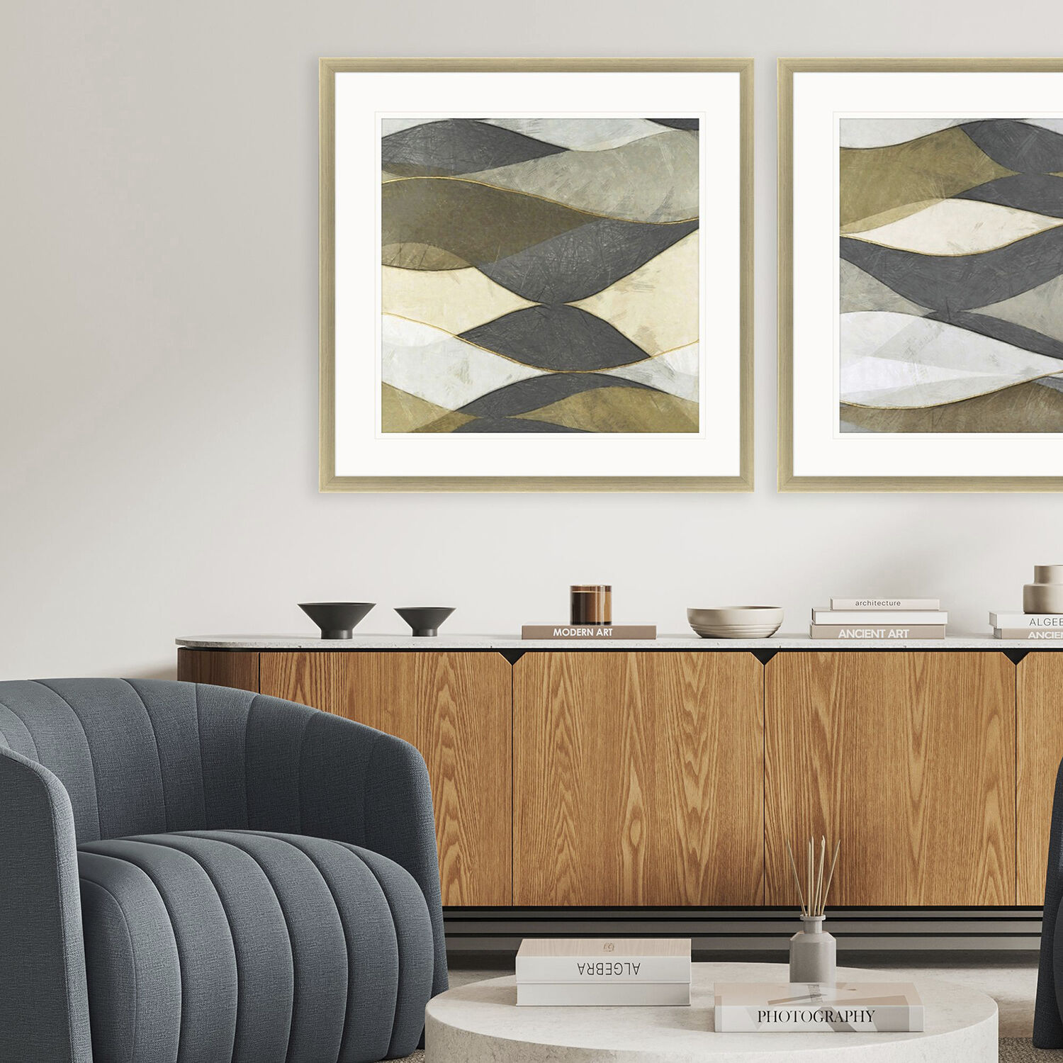 Natural Waves Gray and Metallic and Multi and Neutral Framed Art
