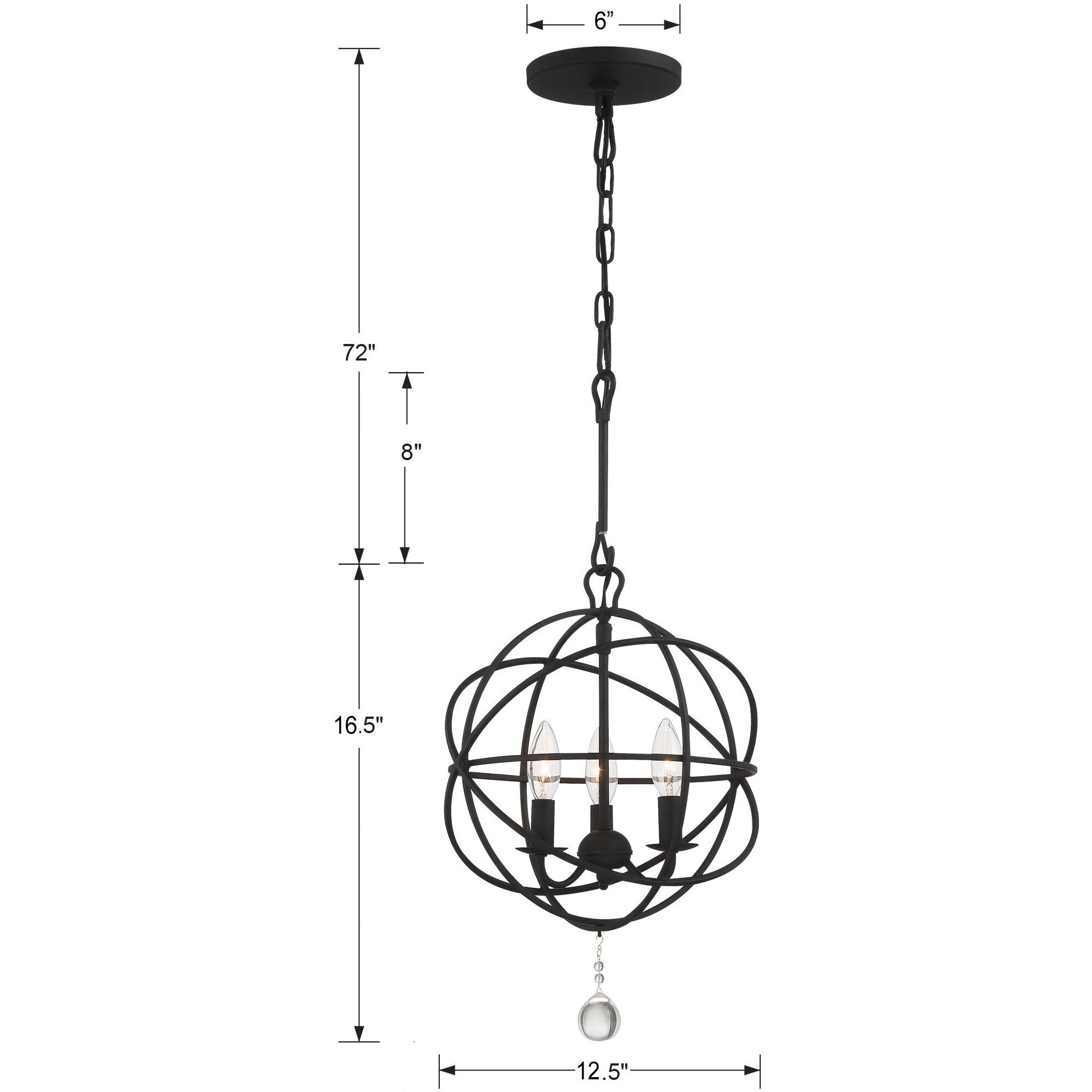 Solaris 3 Light 12.5 inch Black Mini Chandelier Ceiling Light