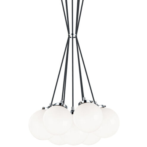 The Bougie 7 Light 18 inch Chrome Pendant Ceiling Light in Chrome and Opal Glass