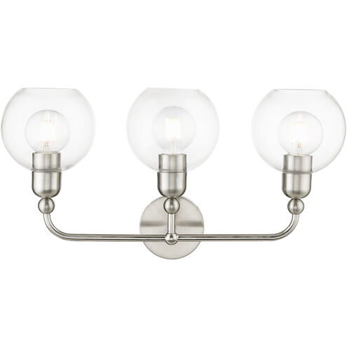 Downtown 3 Light 24 inch Brushed Nickel Vanity Sconce Wall Light, Sphere