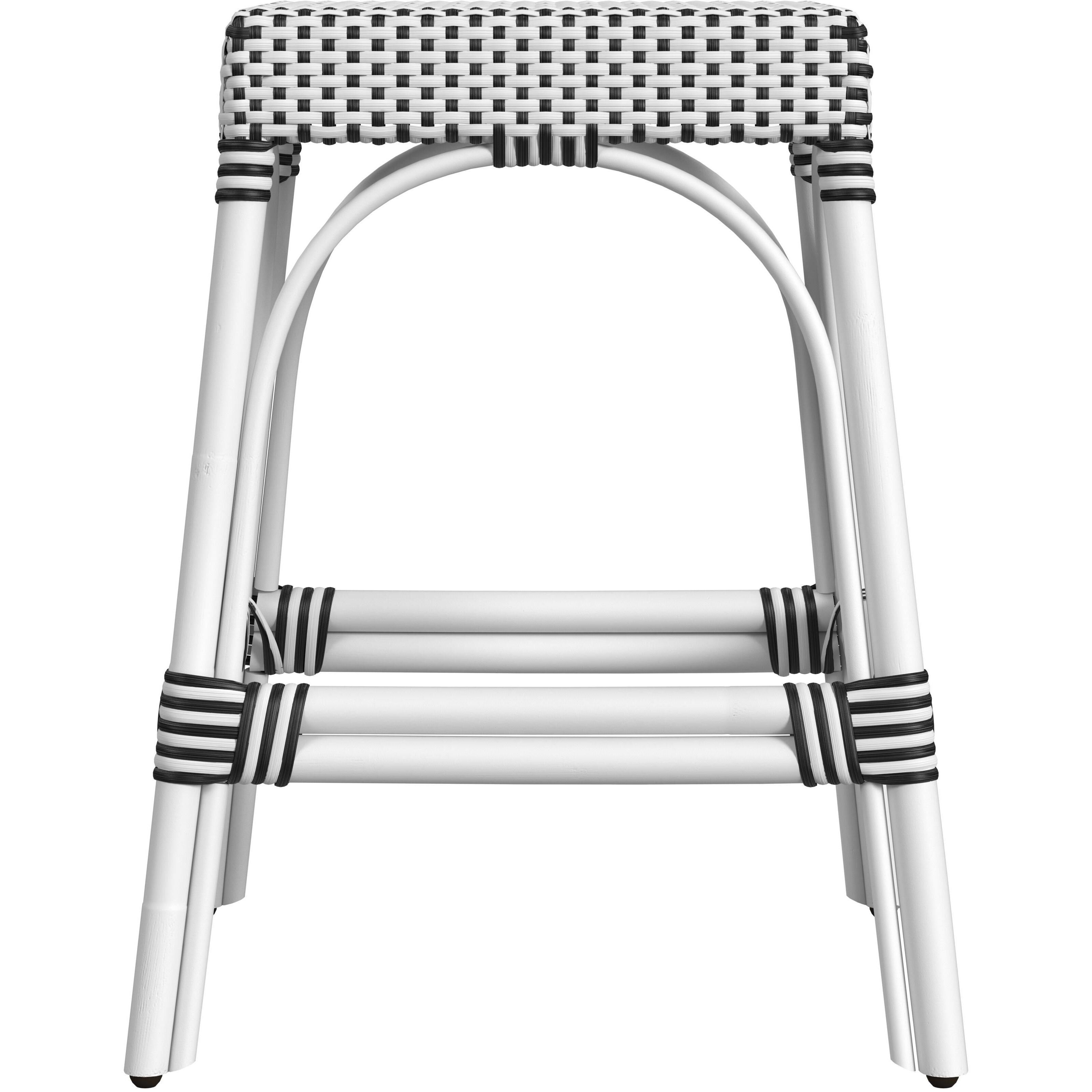 Robias Rectangular Rattan 24.5" Counter Stool in White and Black Dot