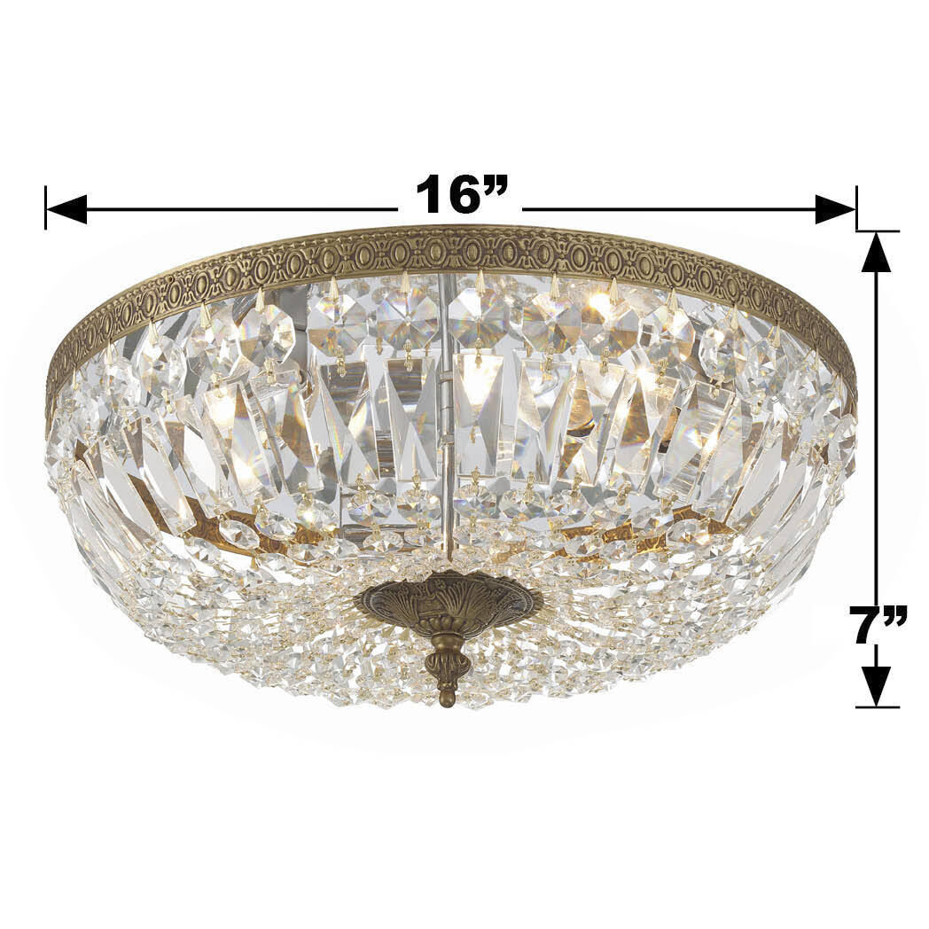 Waltham 3 Light 16 inch Olde Brass Flush Ceiling Light in Clear Hand Cut