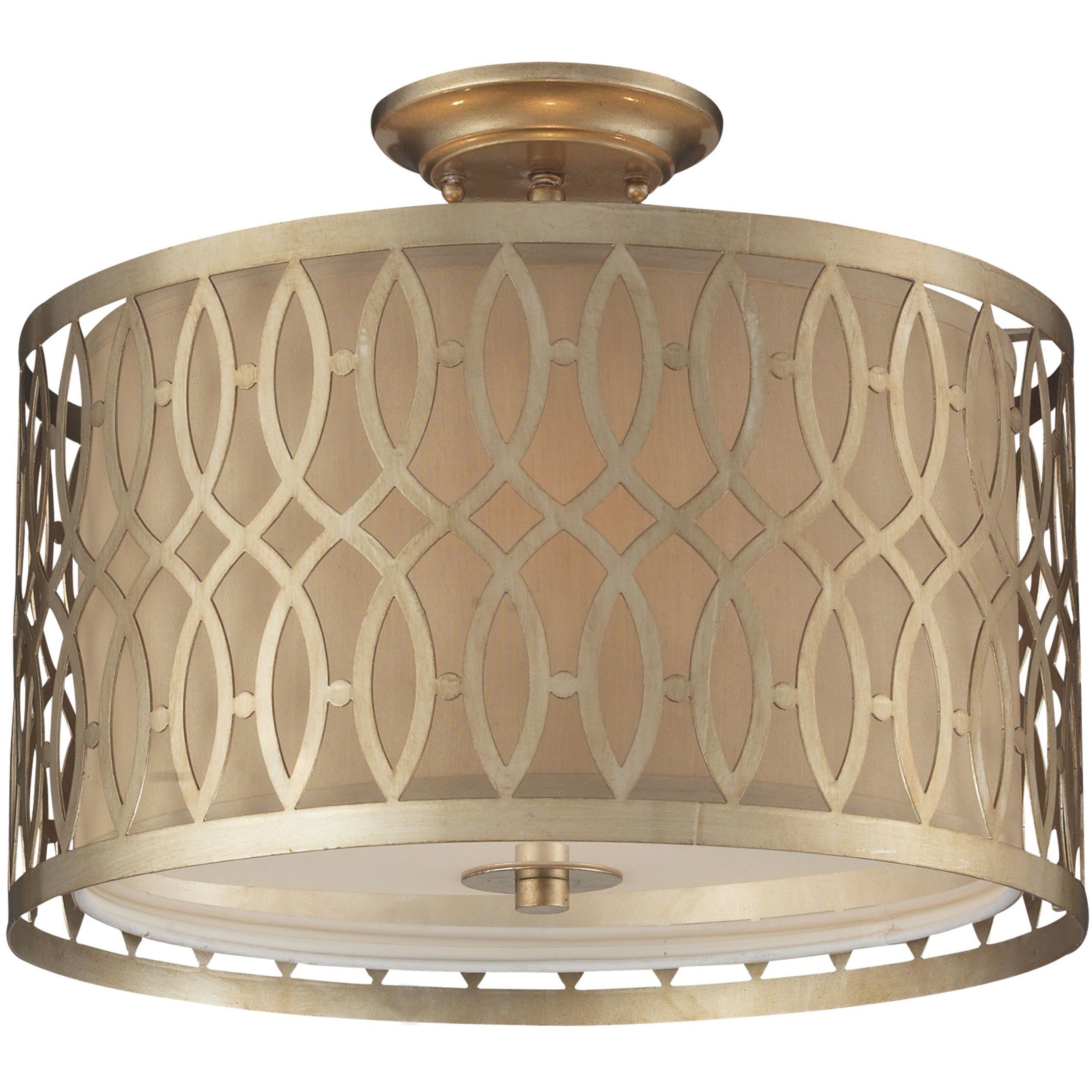 Estonia 3 Light 16 inch Soft Gold with Beige Semi Flush Mount Ceiling Light