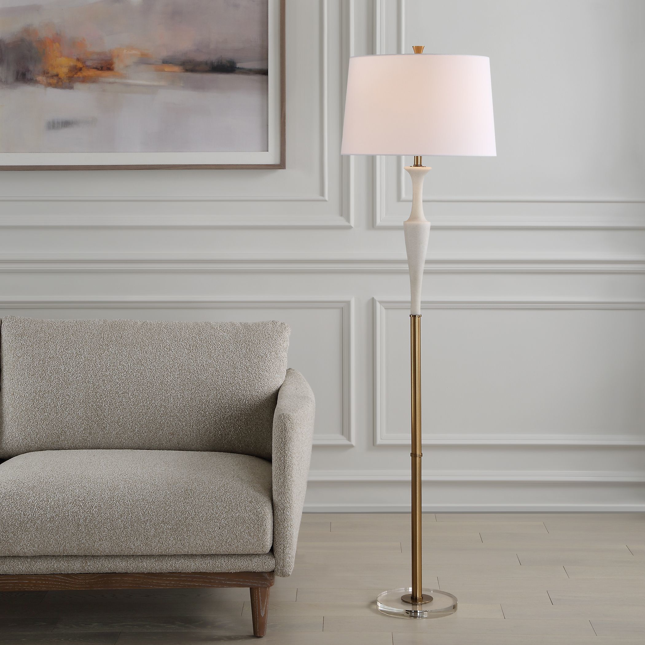 Colette 69 inch 150.00 watt Ivory Stone with Brass and Crystal Floor Lamp Portable Light