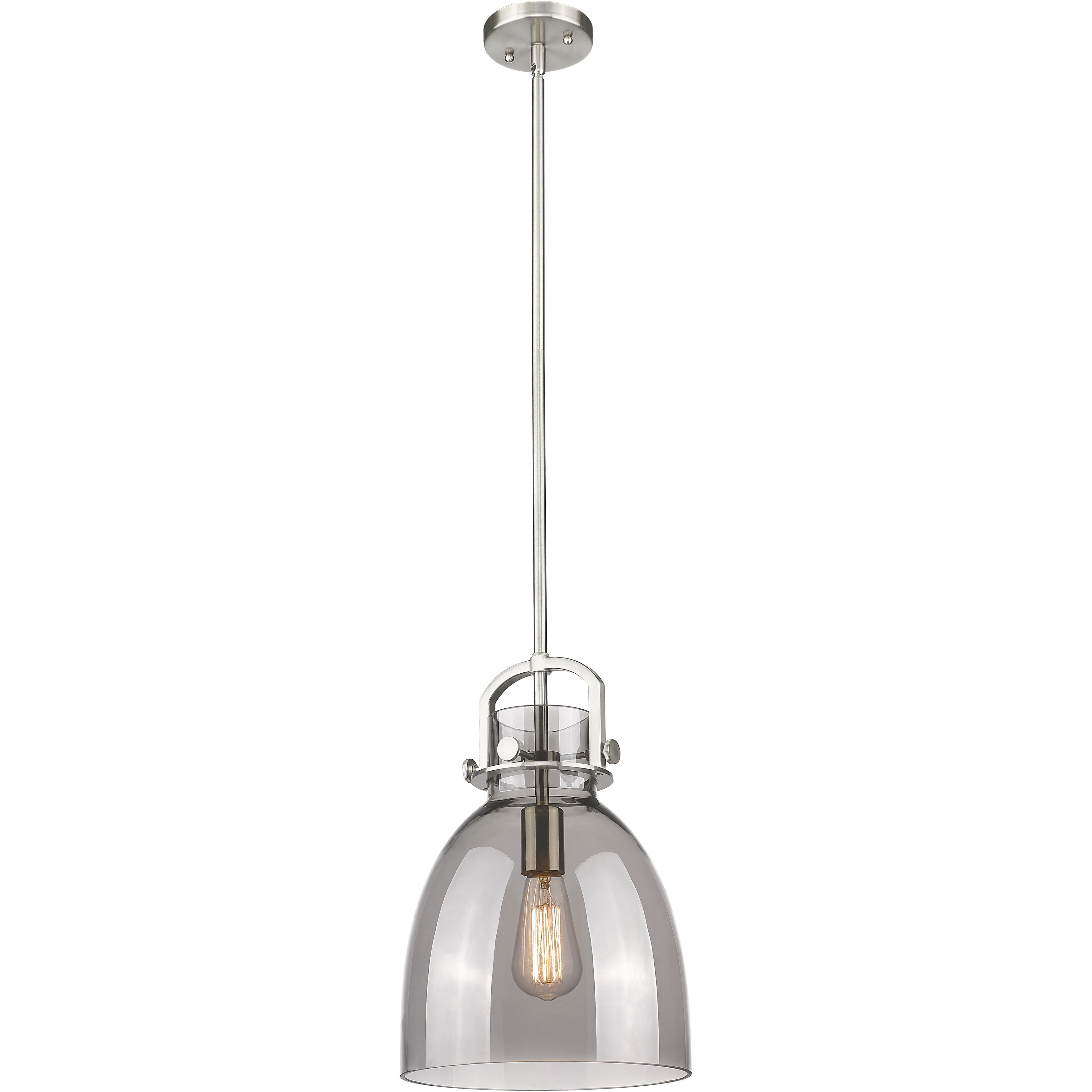 Newton Bell 1 Light 10 inch Satin Nickel Mini Pendant Ceiling Light in Light Smoke Glass