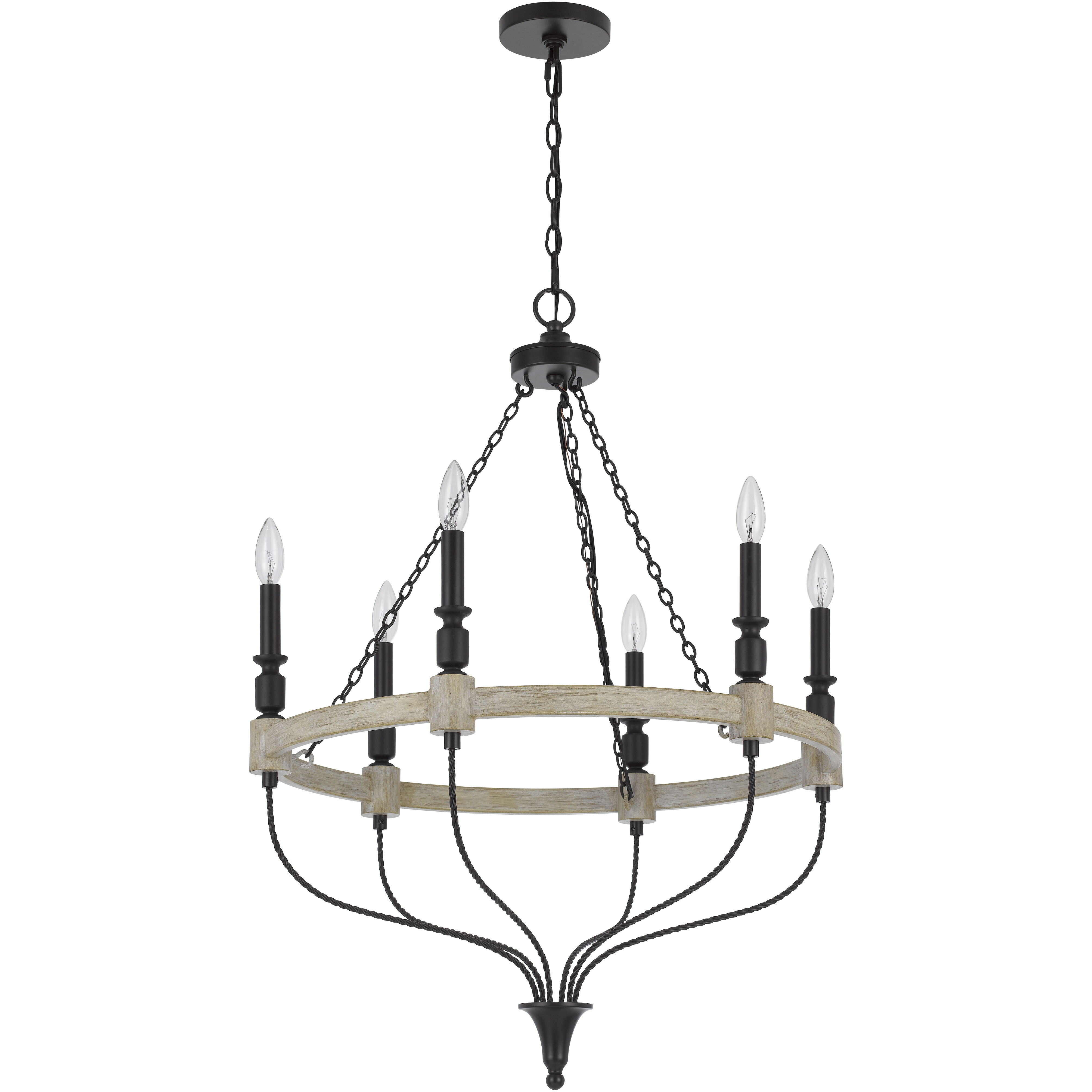 Grove 6 Light 26 inch Drifted Wood and Black Chandelier Ceiling Light