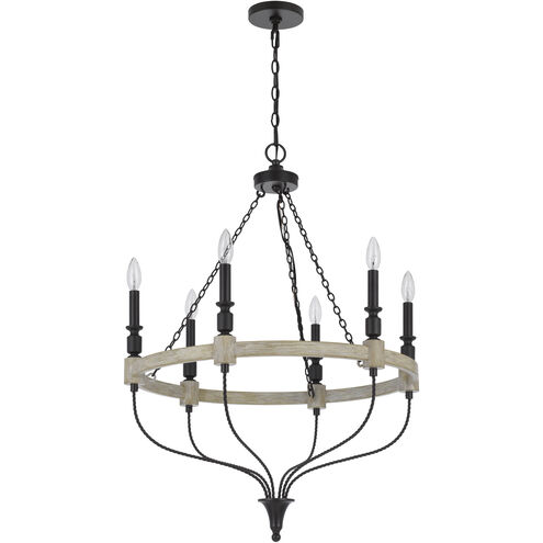 Grove 6 Light 26 inch Drifted Wood and Black Chandelier Ceiling Light