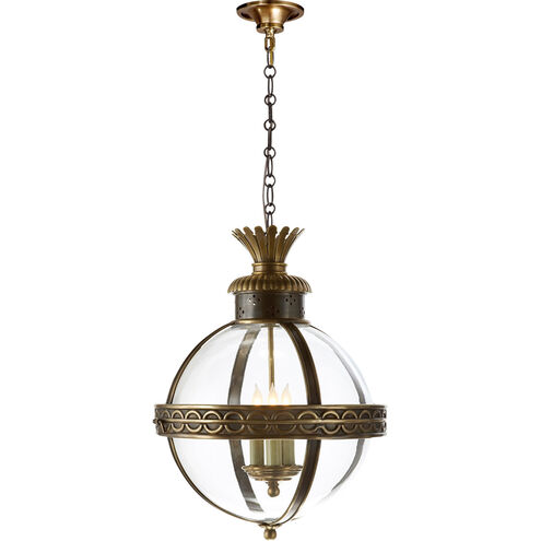 Chapman & Myers Crown Top Globe 3 Light 15 inch Bronze with Antique Brass Lantern Pendant Ceiling Light in Clear Glass, Bronze and Antique Burnished Brass