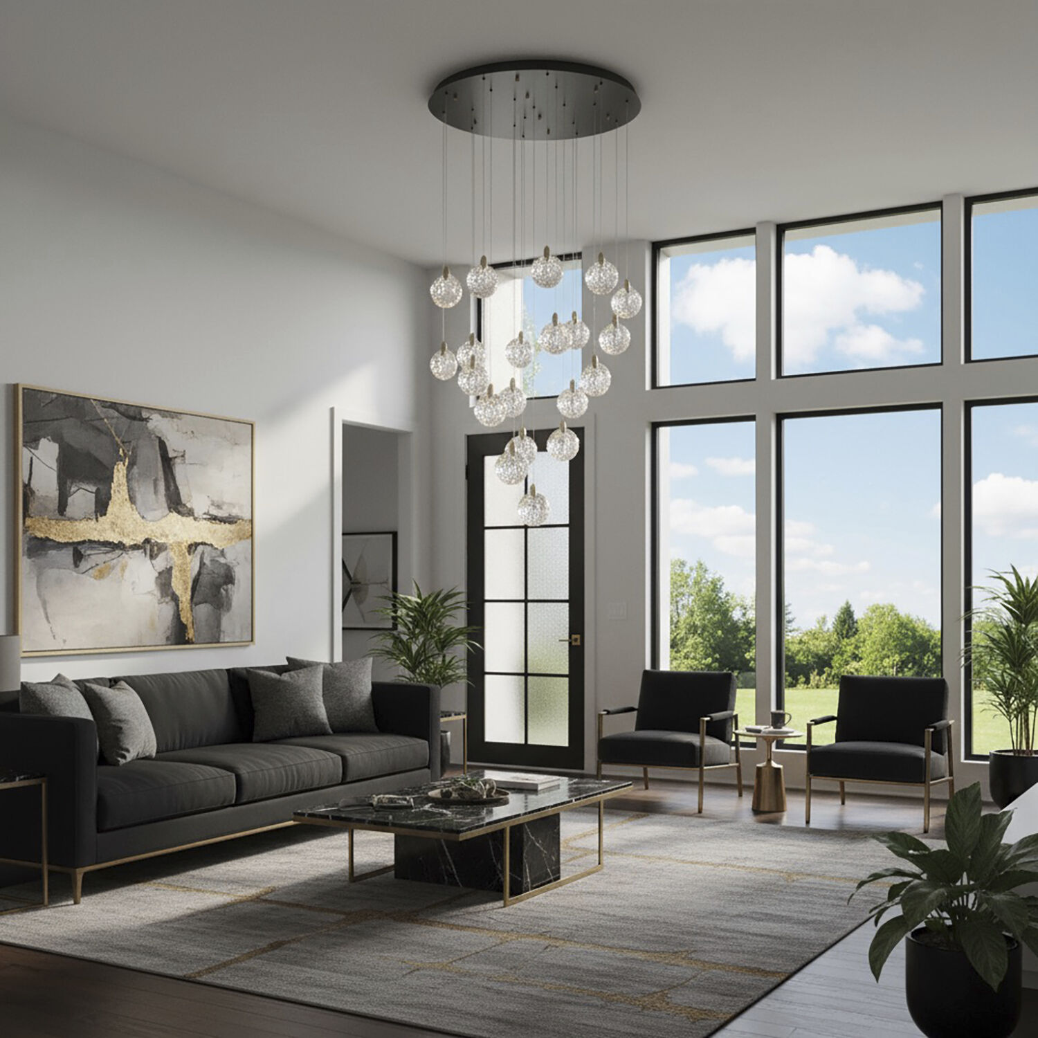 Snowflake LED 31.5 inch Matte Black and Satin Brass Chandelier Ceiling Light