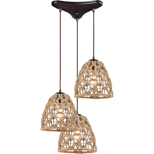 Coastal Inlet 3 Light 12 inch Oil Rubbed Bronze Multi Pendant Ceiling Light, Configurable