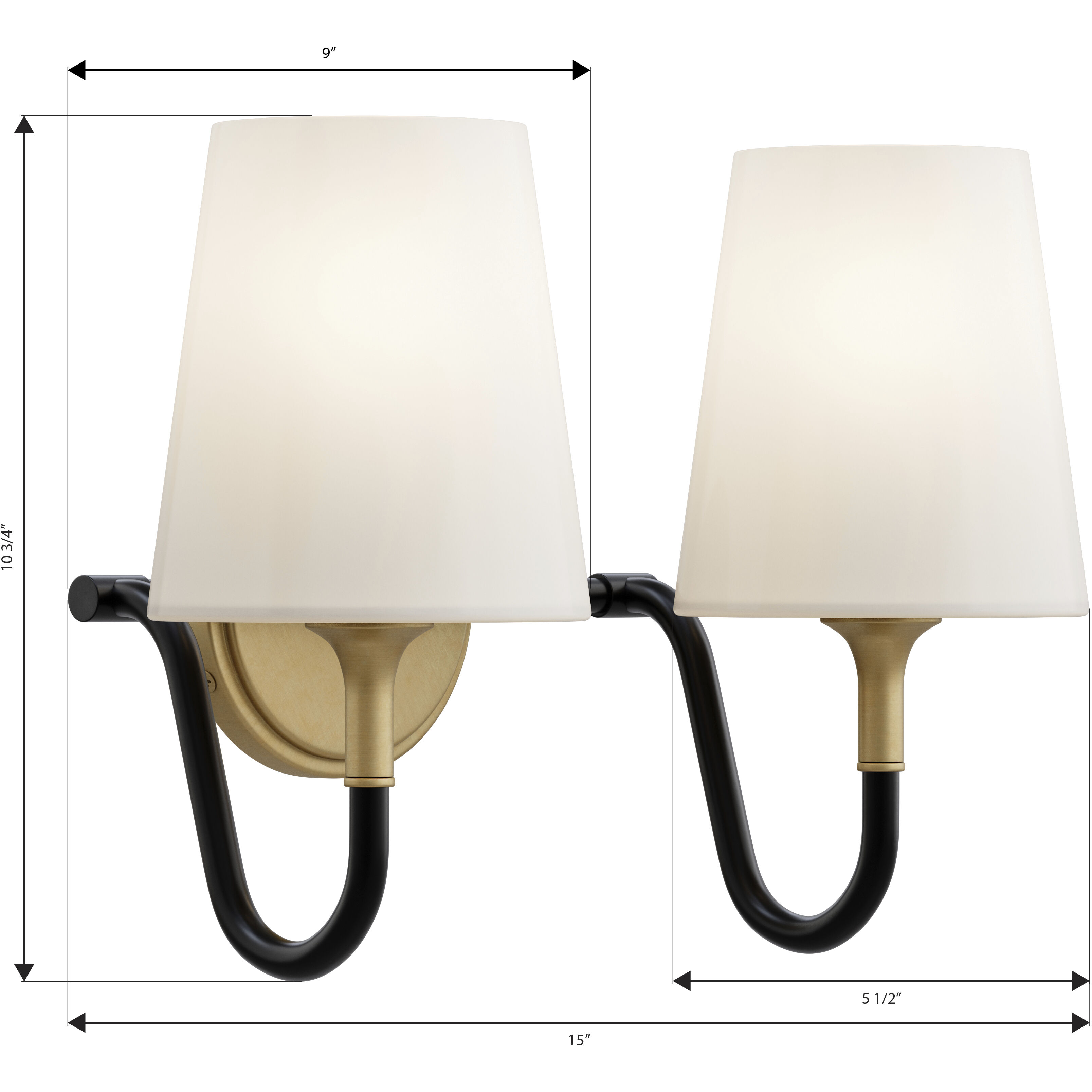 Brienne 2 Light 15 inch Legacy Brass and Dark Matte Black Vanity Wall Light