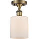 Cobbleskill 1 Light 5 inch Brushed Brass Semi-Flush Mount Ceiling Light in Matte White Glass