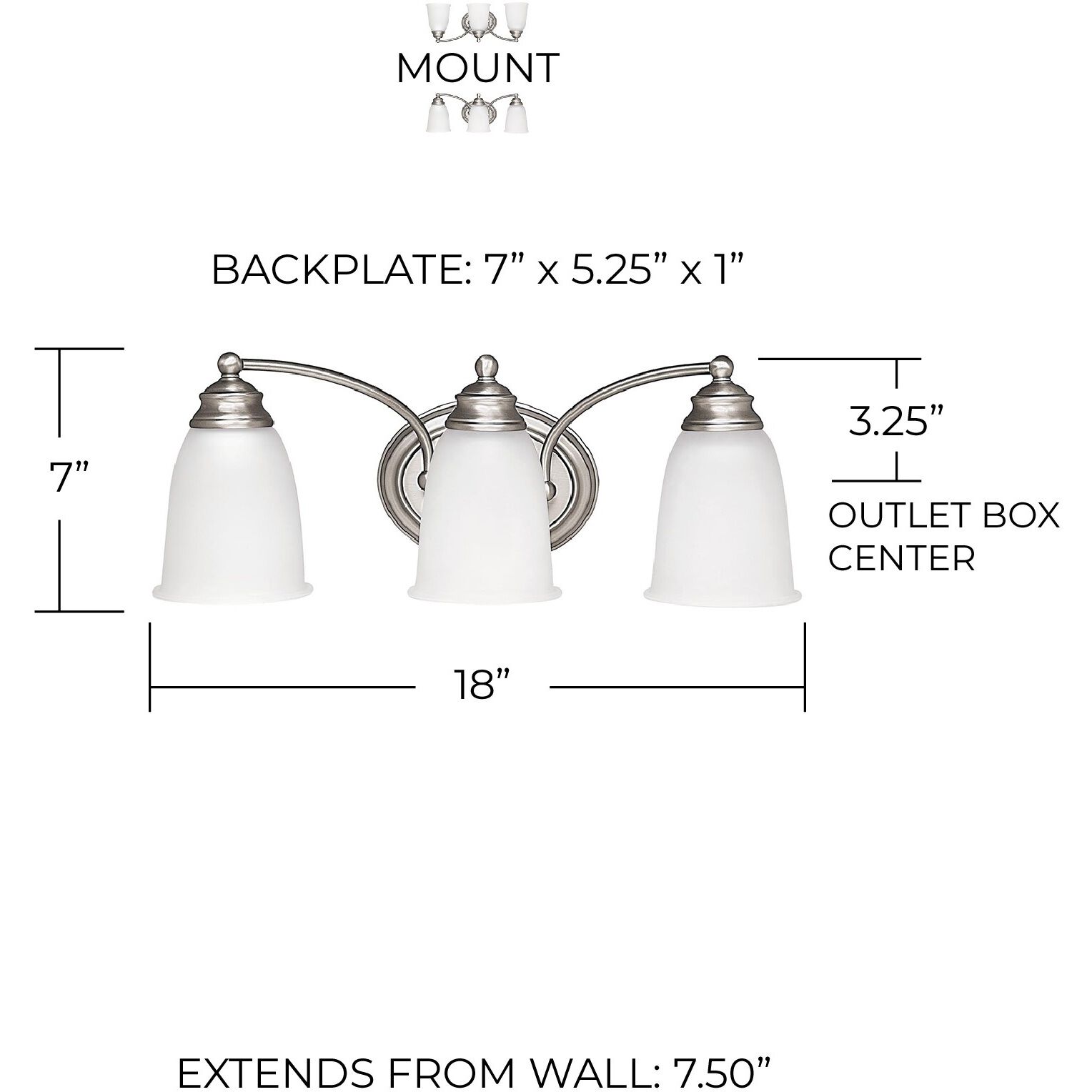 Booker 3 Light 18 inch Matte Nickel Vanity Light Wall Light 