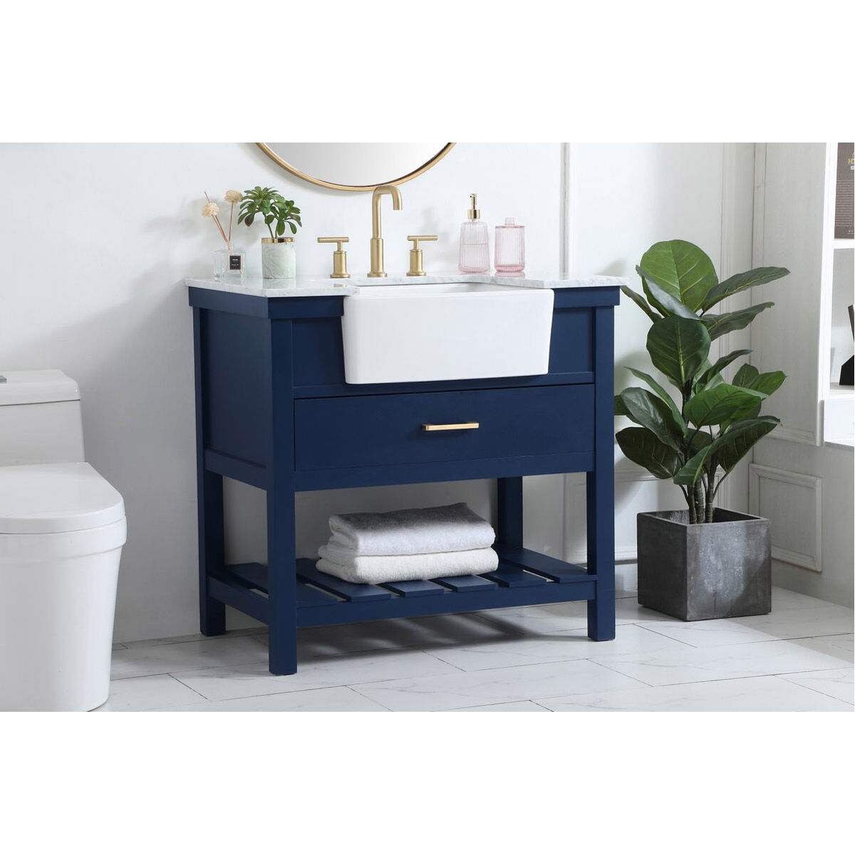 Clement 36 X 22 X 34 inch Blue Bathroom Vanity Cabinet