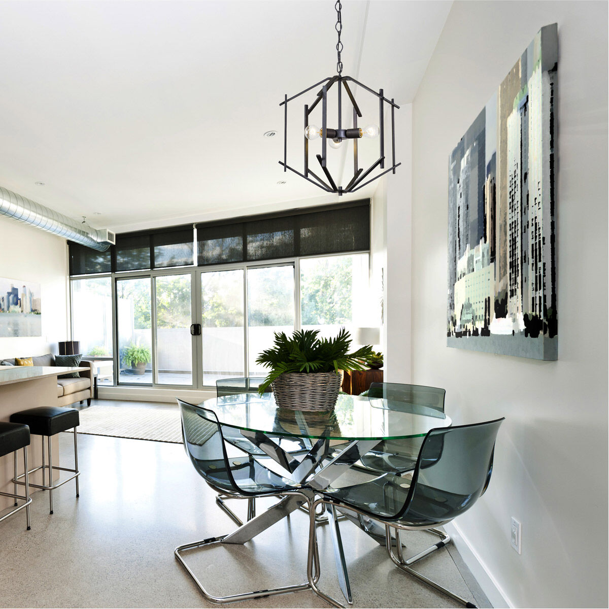 Offset 3 Light 18 inch Forged Iron Pendant Ceiling Light