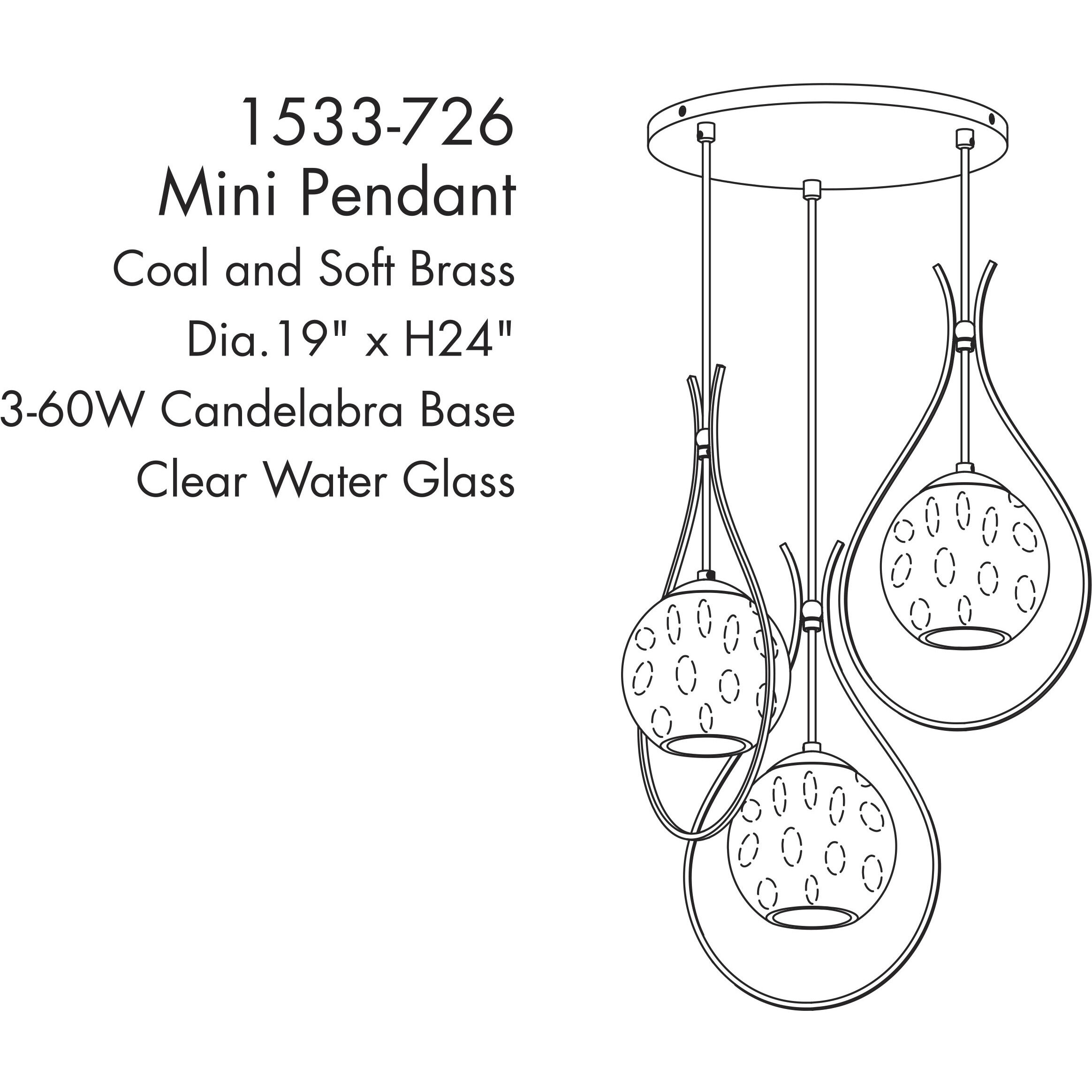 Cody 3 Light Coal/Soft Brass Pan Pendant Ceiling Light