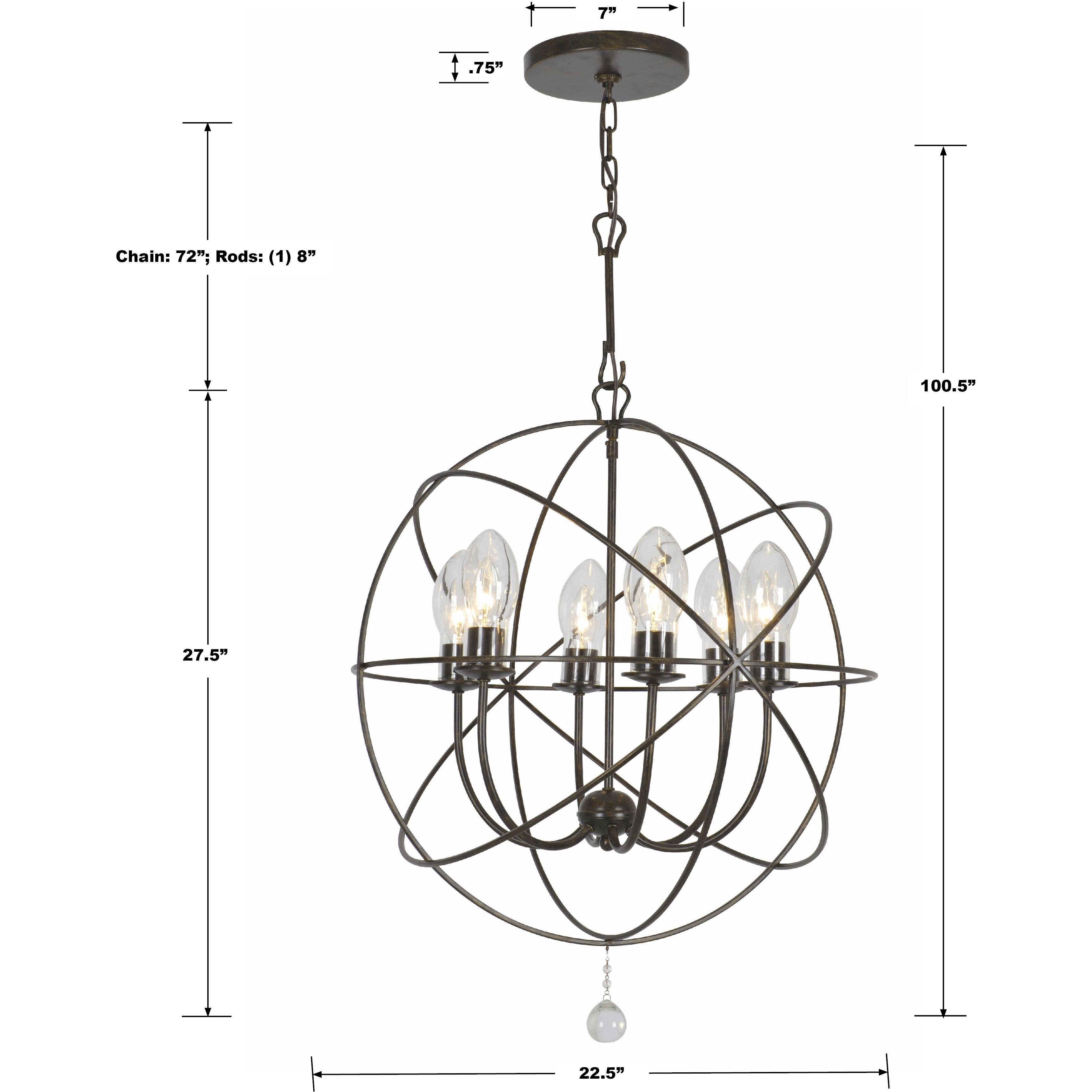 Solaris 6 Light 22.5 inch English Bronze Outdoor Chandelier