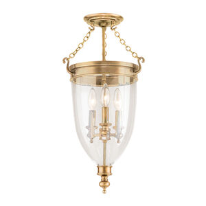 Hanover 3 Light 12 inch Aged Brass Semi Flush Ceiling Light