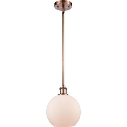 Ballston Athens 1 Light 8 inch Antique Copper Pendant Ceiling Light in Matte White Glass, Ballston