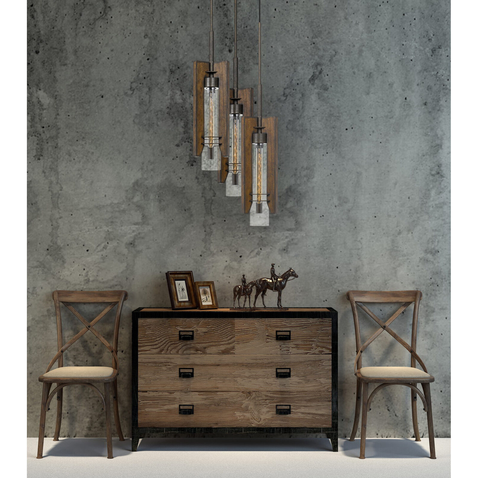 Almeria 3 Light 14 inch Pine and Iron Pendant Ceiling Light