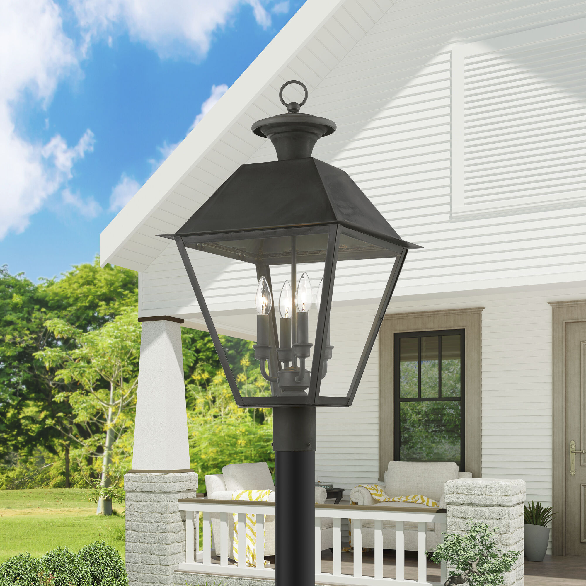 Wentworth 4 Light 28 inch Charcoal Outdoor Extra Post Top Lantern, Extra Large