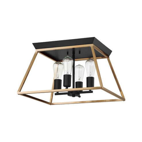 Paulino 4 Light 18.03 inch Brushed Gold and Matte Black Flush Mount Ceiling Light