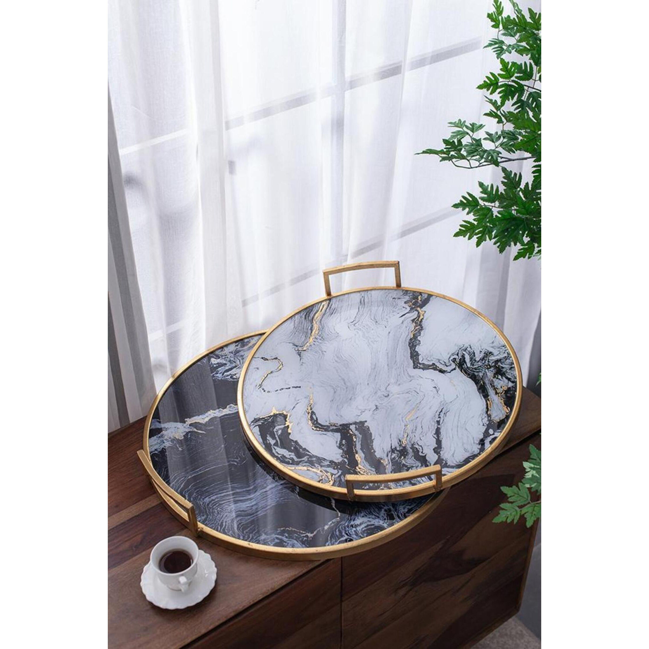 Anita Gold and Black Tray, Set of 2