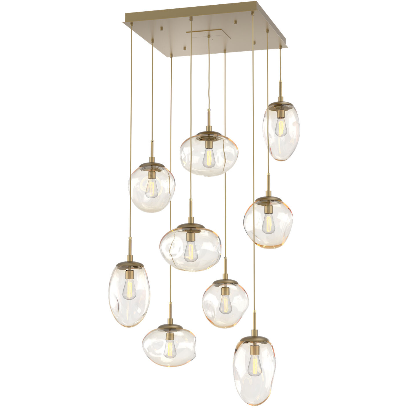 Cosmos Incandescent 9 Light 32 inch Gilded Brass Multi-Pendant Ceiling Light in Amber Cosmos, Square Multi-Port