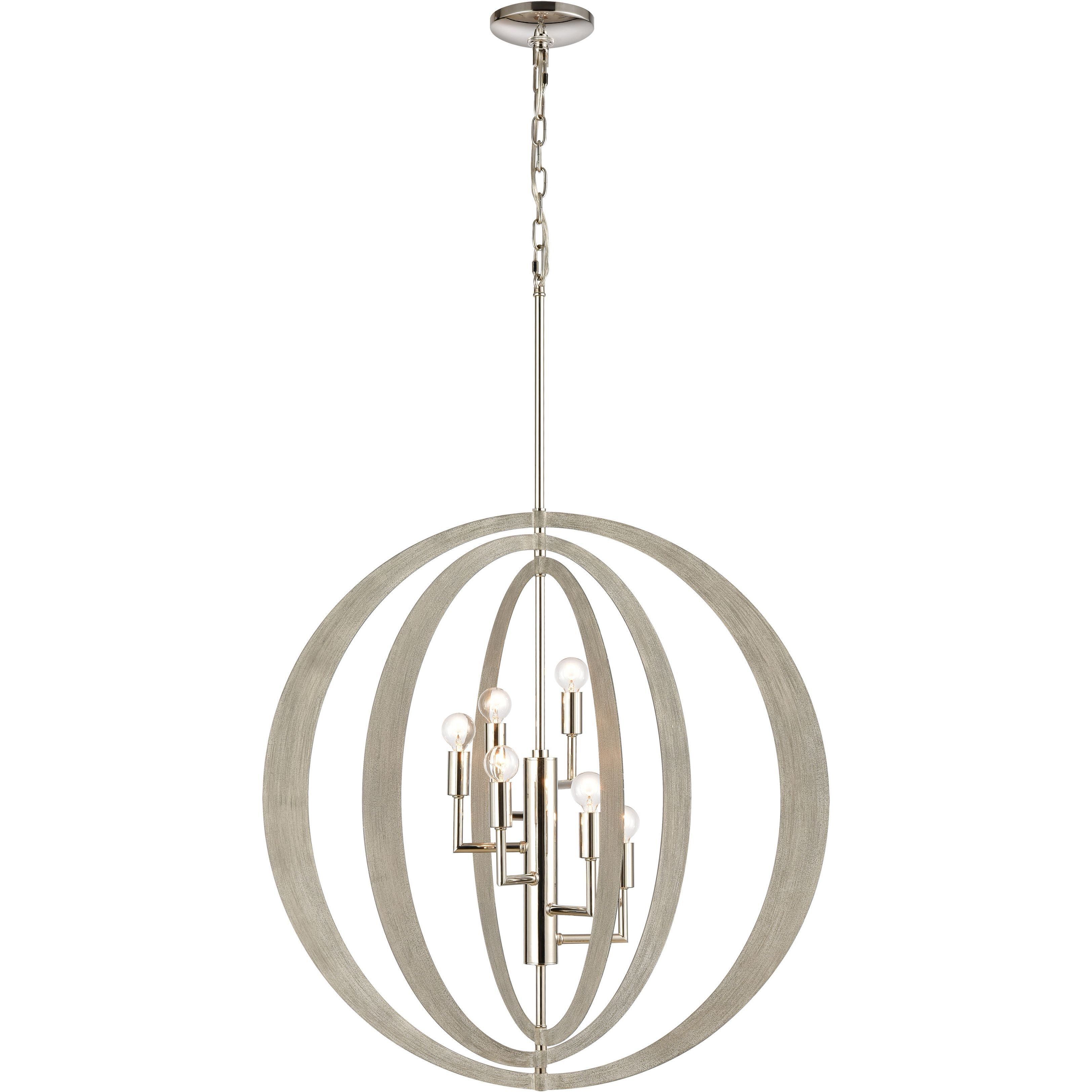 Retro Rings 6 Light 26 inch Sandy Beechwood with Polished Nickel Chandelier Ceiling Light