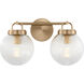 Drew & Jonathan Preston 2 Light 16 inch Satin Brass Bath Vanity Wall Light in Standard