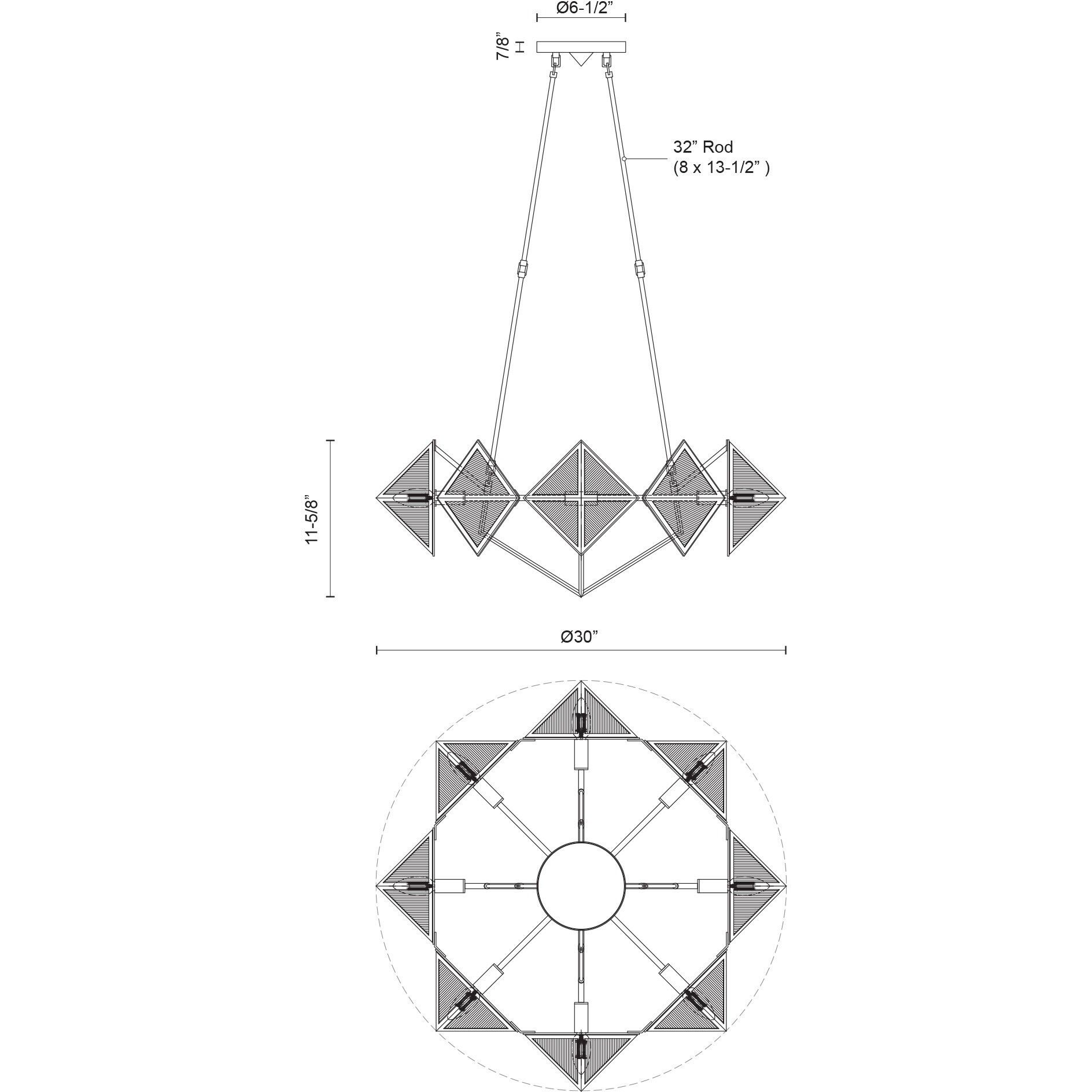 Cairo 8 Light 30 inch Ribbed Glass/Vintage Brass Chandelier Ceiling Light