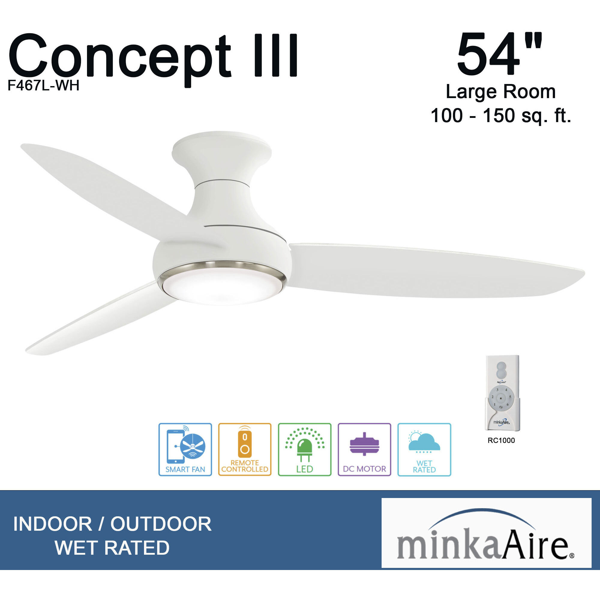 Concept III 54 inch White Outdoor Ceiling Fan