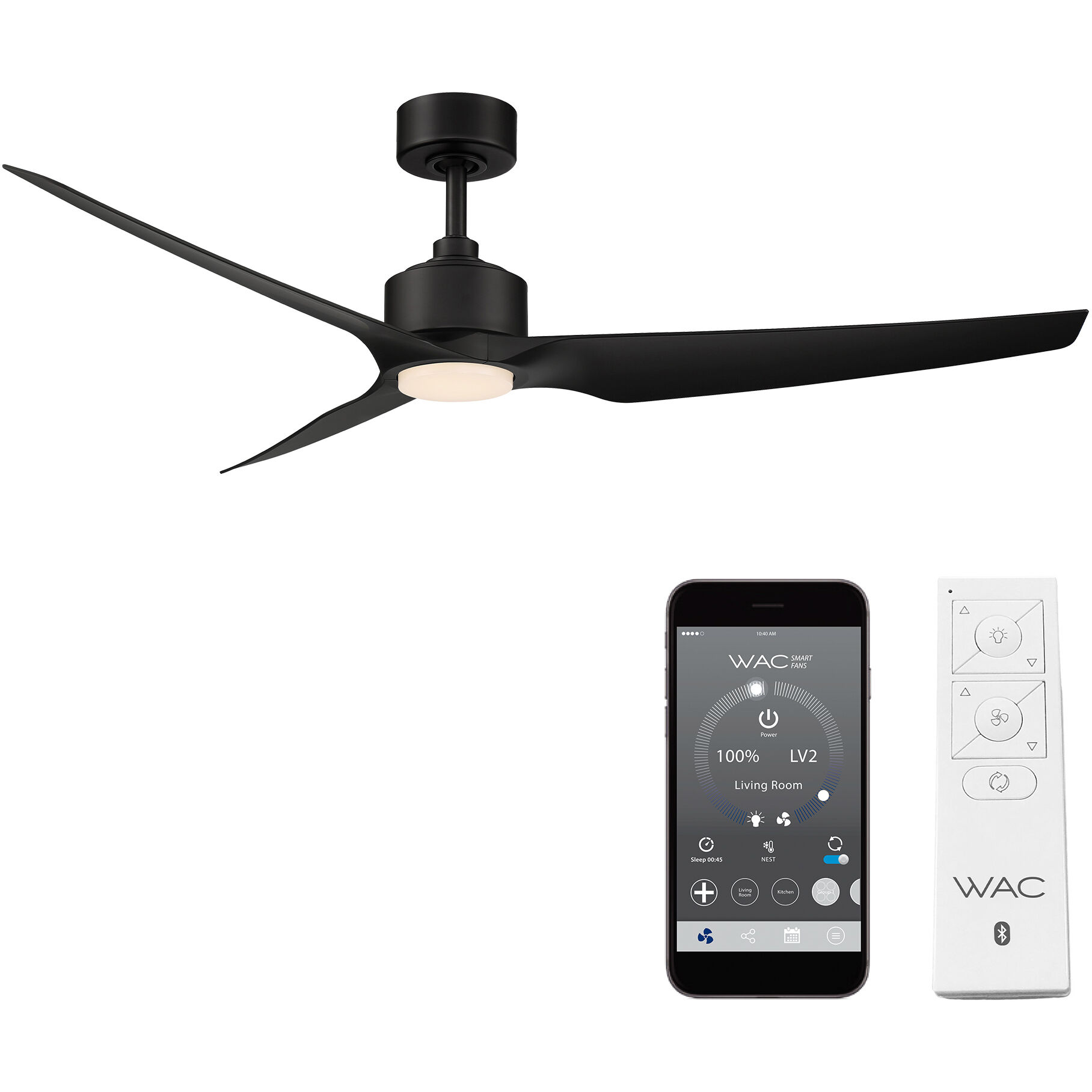 Stella 60 inch Matte Black Downrod Ceiling Fans, Smart Fan