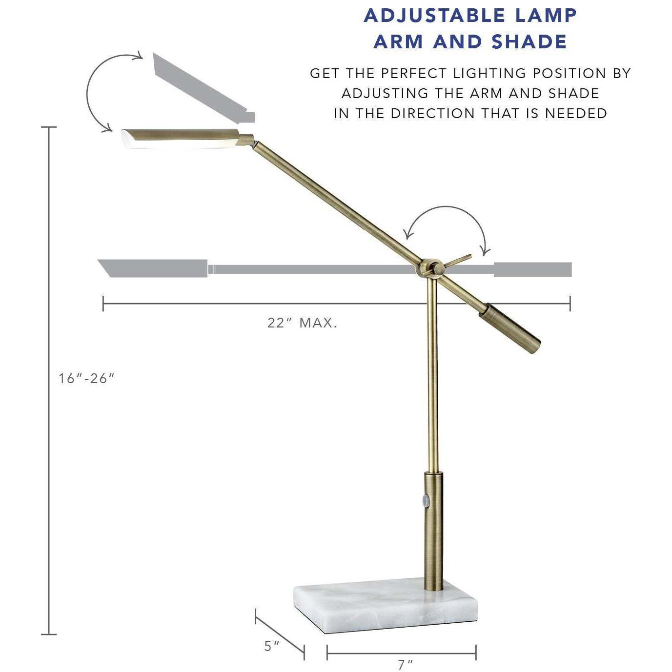 Vera 16 inch 6.00 watt Antique Brass Desk Lamp Portable Light