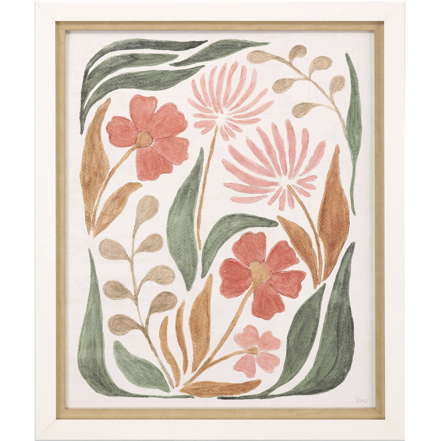 Floral Abstract Pink and Green and Brown Framed Art, Propac