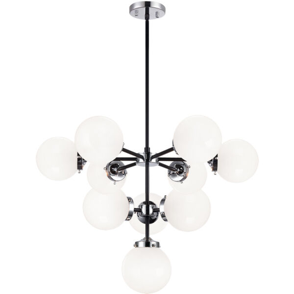 Maru 10 Light 30 inch Chrome Chandelier Ceiling Light in Chrome and Opal Glass