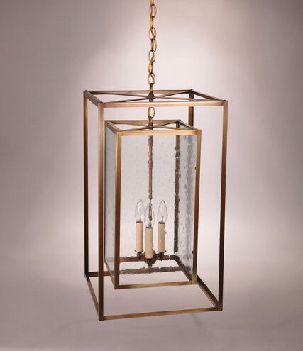 Transitional 3 Light 14 inch Raw Brass Pendant Ceiling Light in Clear Seedy Glass