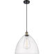 Ballston Dome LED 16 inch Black Antique Brass Pendant Ceiling Light in Seedy Glass, Black Textured