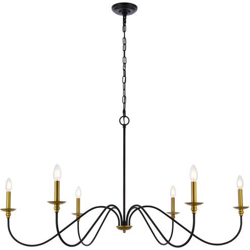 Rohan 6 Light 48 inch Brass and Black Chandelier Ceiling Light