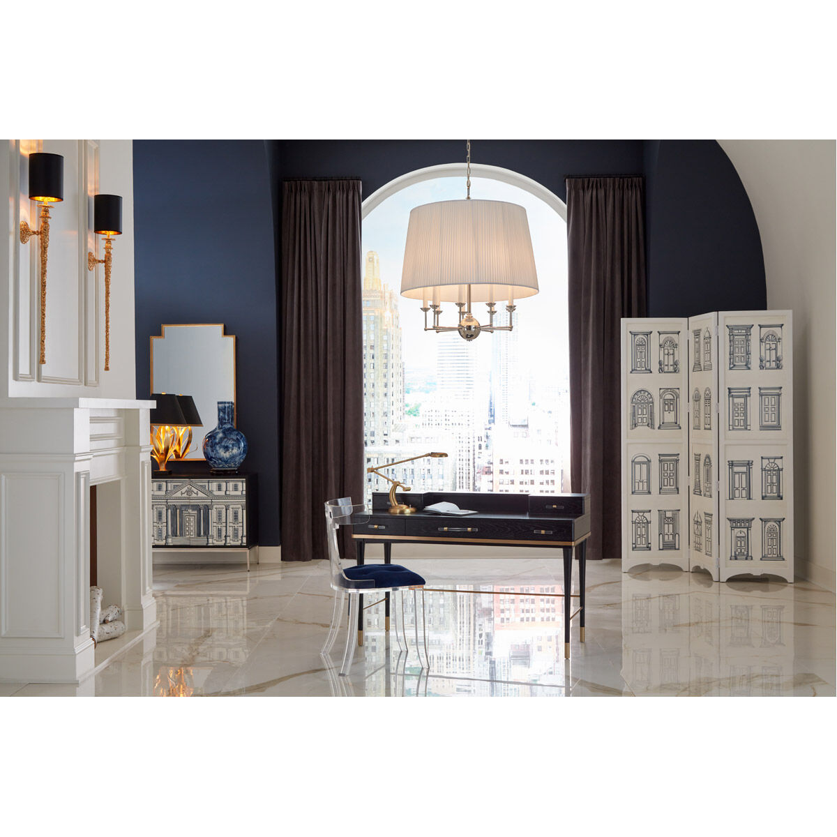 Wildwood 84 inch White/Black/Gray 3 Panel Screen