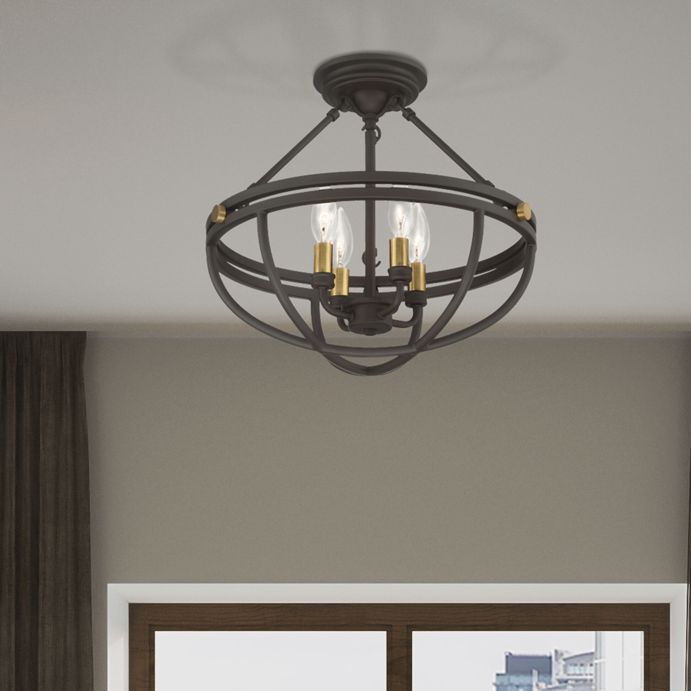 Sergeant 4 Light 16 inch Western Bronze Semi-Flush Mount Ceiling Light