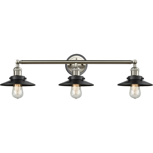 Franklin Restoration Railroad 3 Light 32 inch Brushed Satin Nickel/Matte Black Bath Vanity Light Wall Light