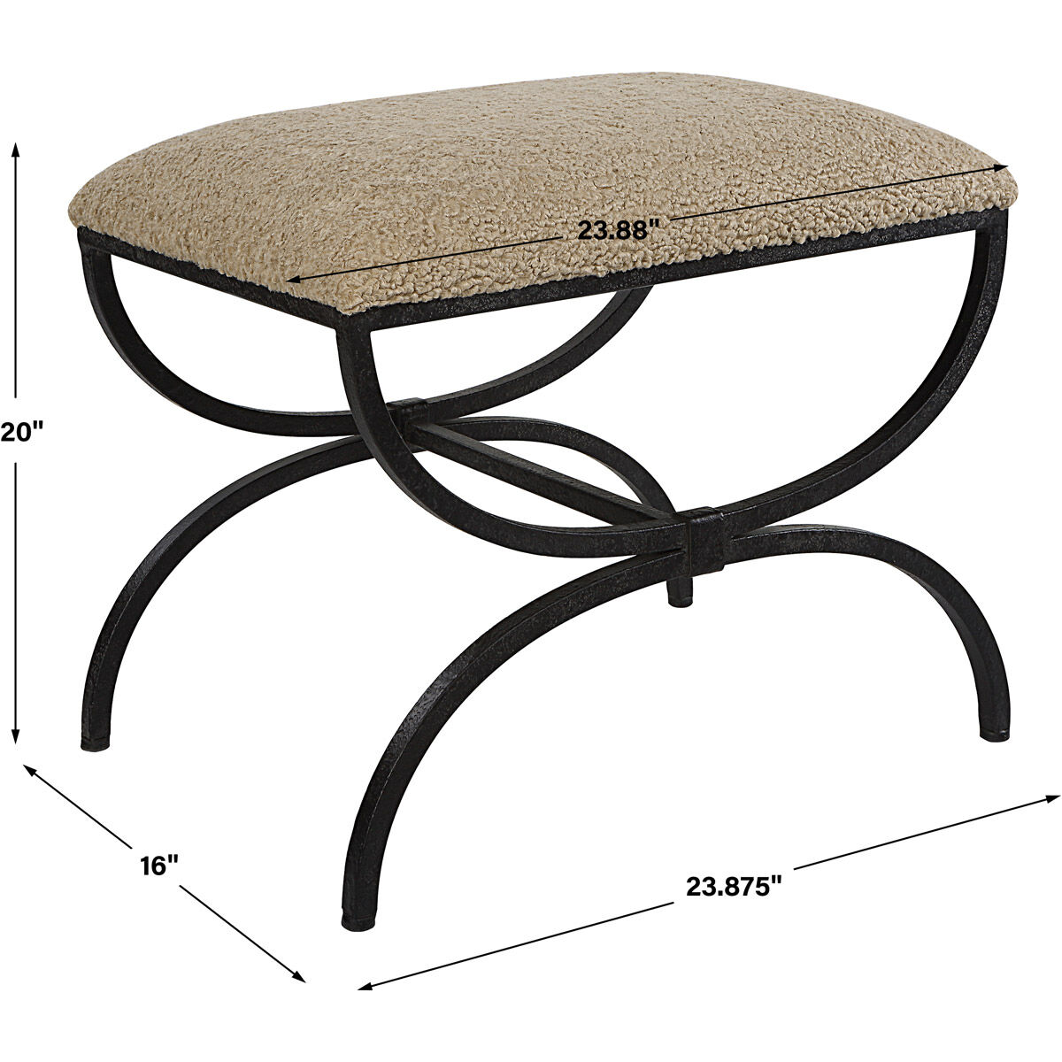 Hacienda Aged Black with Latte Faux Shearling Bench