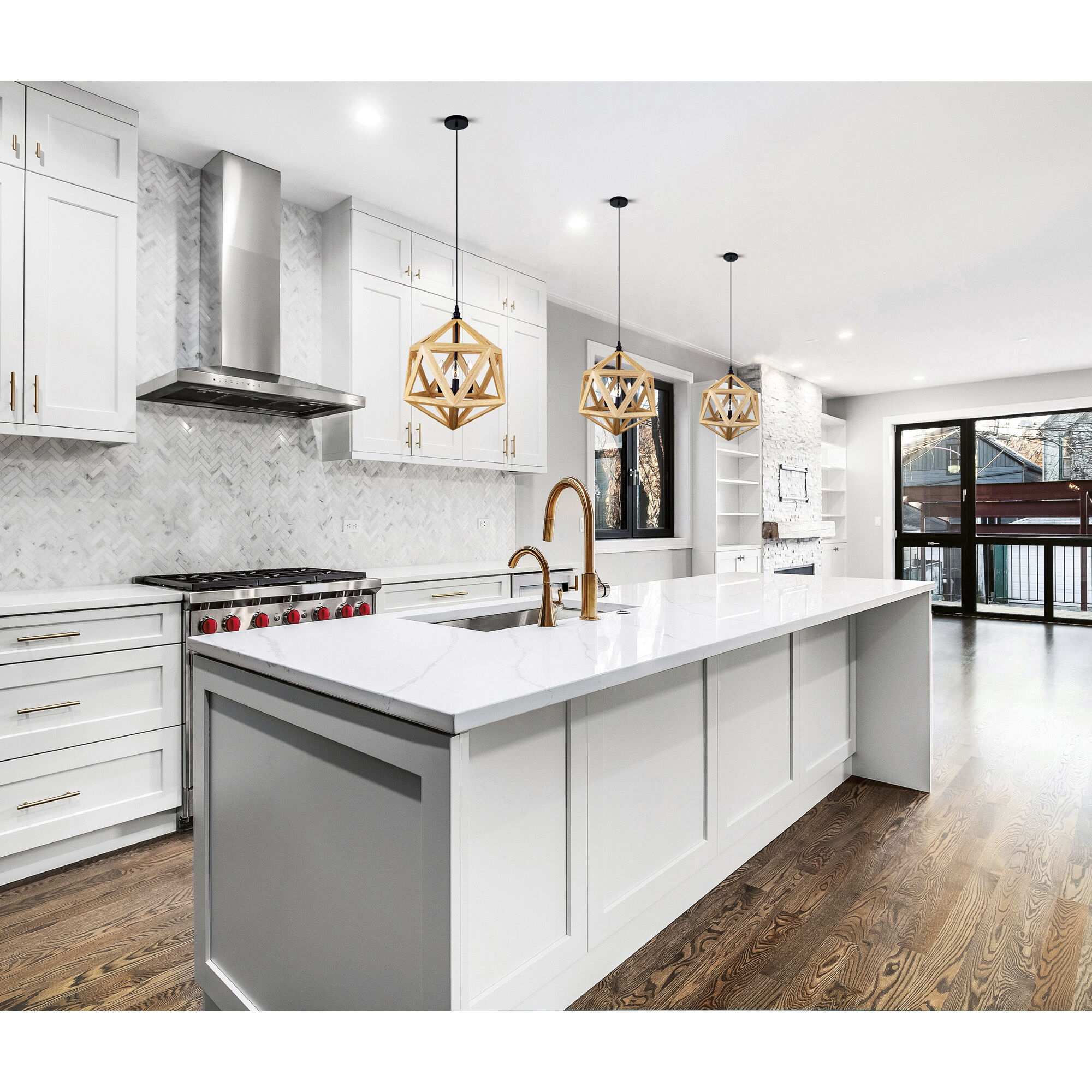 Lante 3 Light 17 inch Black and Wood Pendant Ceiling Light