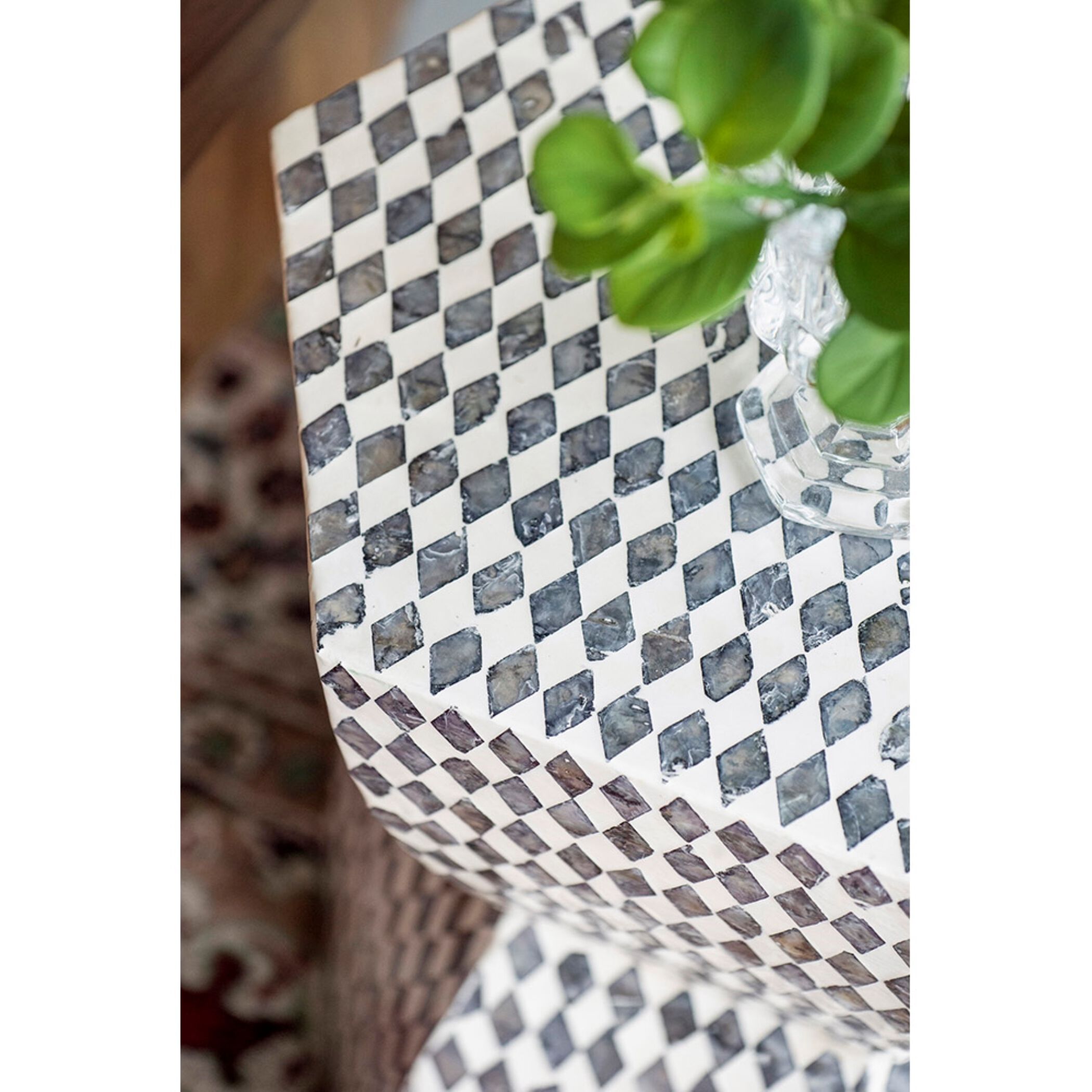 Hexagon 16.5 inch Black and White Stool, Hexagon Tapered